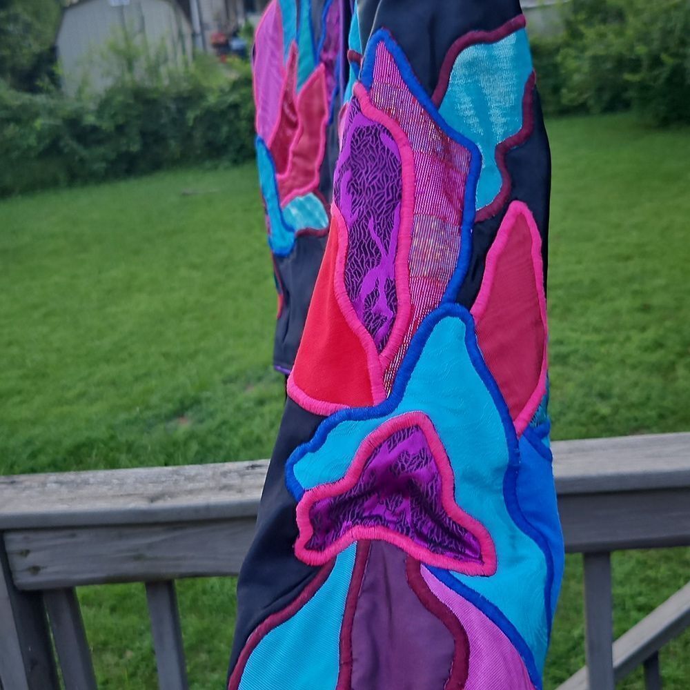 Vintage Judith Roberts La Colección Appliqué Crop Jacket Black Bright Abstract - Picture 4 of 11